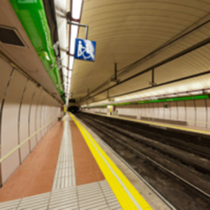 metro tunnel met noodverlichting