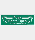 'push bar to open in case of emergency' sticker