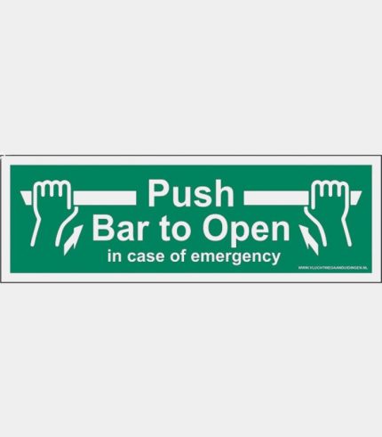 'push bar to open in case of emergency' sticker