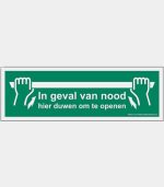 'in geval van nood hier duwen om te openen' sticker