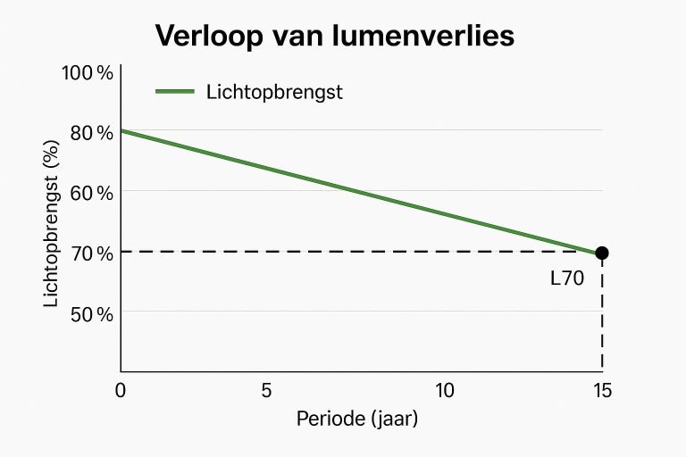 grafiek lumenverlies over 15 jaar