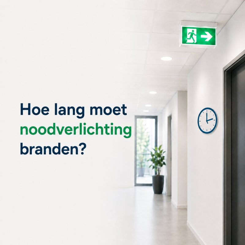 hoe lang moet noodverlichting branden met een klok op de muur